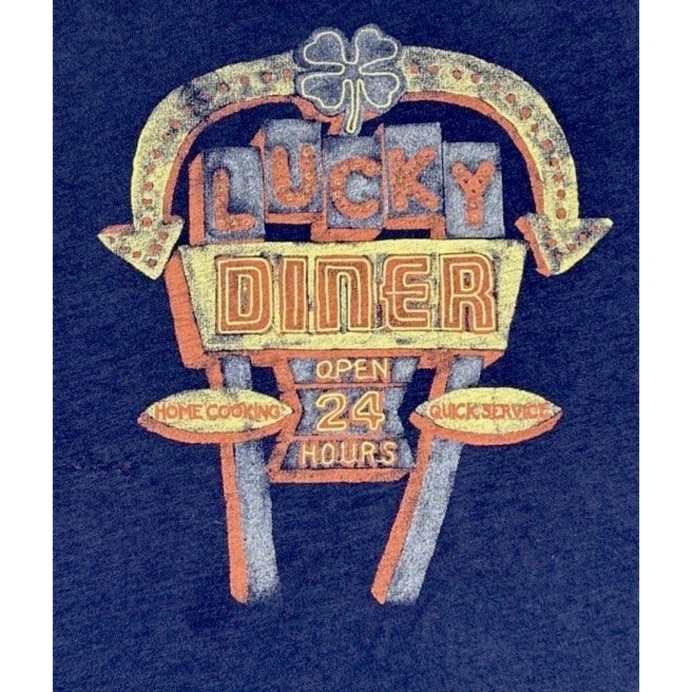 Lucky Brand Shirt Mens Size XL Blue Short Sleeve Lucky Diner Retro Vintage